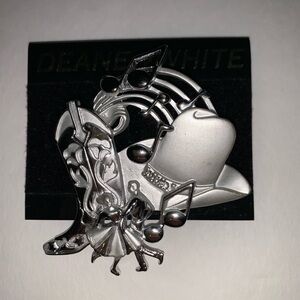 Silver Country Western Music Brooch Pin | AJC Signed